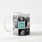 Square Photo Collage Blauwgroen Monogramed Custom Koffiemok (Links)