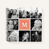 Square Photo Collage Coral Monogramed Custom Notitieboek (Voorkant)