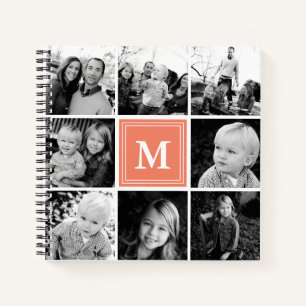 Square Photo Collage Coral Monogramed Custom Notitieboek