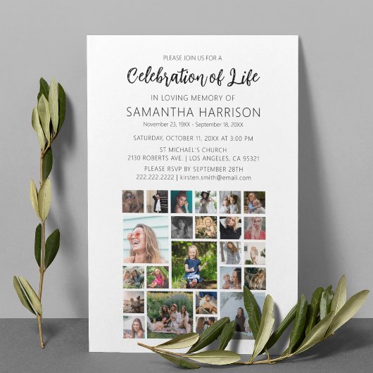 Square Photo Collage Funeral Celebration of Life Kaart