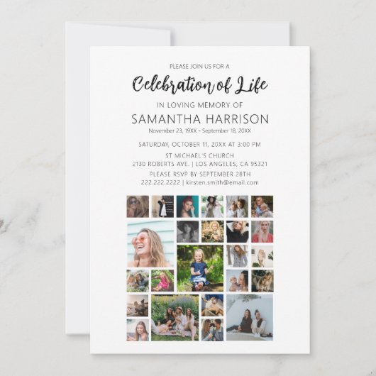 Square Photo Collage Funeral Celebration of Life Kaart (Voorkant)