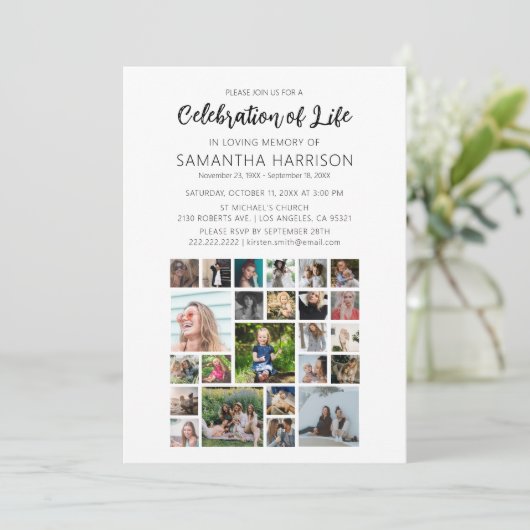Square Photo Collage Funeral Celebration of Life Kaart (Staand voorkant)
