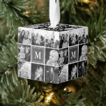 Square Photo Collage Gray Monogrammed Custom Decoratie<br><div class="desc">Square Photo Collage Gray Monogrammed Custom Cube Ornament. Pas dit douaneontwerp met maximaal 8 foto's en uw eigen unieke monogram initiaal of douanetekst aan.</div>