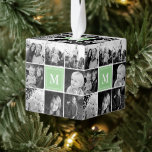 Square Photo Collage Mint Green Monogramed Custom Decoratie<br><div class="desc">Square Photo Collage Mint Green Monogrammed Custom Cube Ornament. Pas dit douaneontwerp met maximaal 8 foto's en uw eigen unieke monogram initiaal of douanetekst aan.</div>