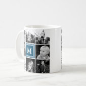 Square Photo Collage Navy Monogrammed Custom Koffiemok (Voorkant links)