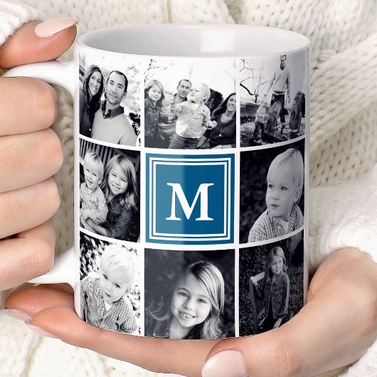 Square Photo Collage Navy Monogrammed Custom Koffiemok