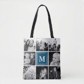 Square Photo Collage Navy Monogrammed Custom Tote Bag (Voorkant)