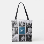 Square Photo Collage Navy Monogrammed Custom Tote Bag (Achterkant)