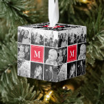 Square Photo Collage Red Monogramed Custom Decoratie<br><div class="desc">Vierkante foto Collage Rood Monogrammed Custom Cube Ornament. Personaliseer dit aangepaste ontwerp met maximaal 8 foto's en uw eigen unieke monogram initiaal of aangepaste tekst.</div>