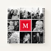 Square Photo Collage Red Monogramed Custom Notitieboek (Achterkant)