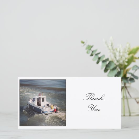 Square Photo - Motor Boat Bedankkaart (Staand voorkant)