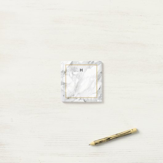 Square Photo Stone Marble Gold Border Post-it® Notes (Op bureau)