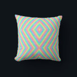 square pillow features a vibrant geometric pattern kussen<br><div class="desc">A square pillow features a vibrant geometric pattern of concentric diamond shapes in rainbow hues,  creating a lively and dynamic effect.</div>