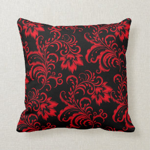 Square Pillow Red Brocade Black Damask Kussen
