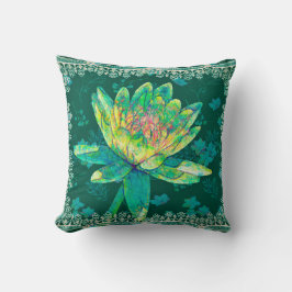 Square Pillow Water Lily Design Green Kussen