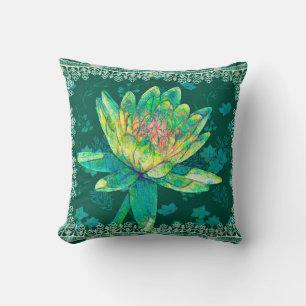 Square Pillow Water Lily Design Green Kussen
