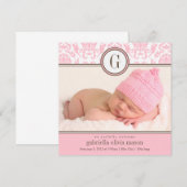 Square Pink Damask | Aankondiging van geboorte (Voorkant / Achterkant)