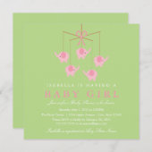 Square Pink Elephant Moblie Baby shower Uitnodigin Kaart (Voorkant / Achterkant)
