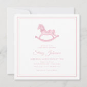 Square Pink Rocking Horse Girl Baby shower Uitnodi Kaart (Voorkant)