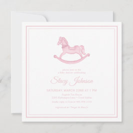 Square Pink Rocking Horse Girl Baby shower Uitnodi Kaart