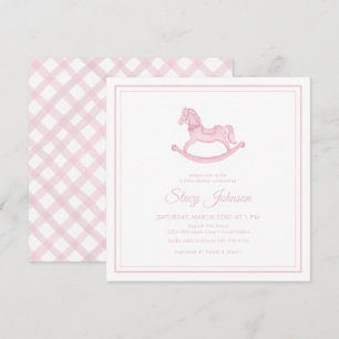 Square Pink Rocking Horse Girl Baby shower Uitnodi Kaart