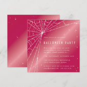 Square Pink Sparzing Spider Web Halloween Party Kaart (Voorkant / Achterkant)