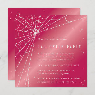 Square Pink Sparzing Spider Web Halloween Party Kaart
