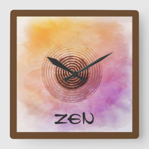 Square Pink Yellow Zen Garden Clock Vierkante Klok