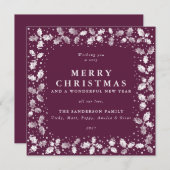 Square Plum Hand Printed Holly Merry Kerstmis Feestdagenkaart (Voorkant / Achterkant)