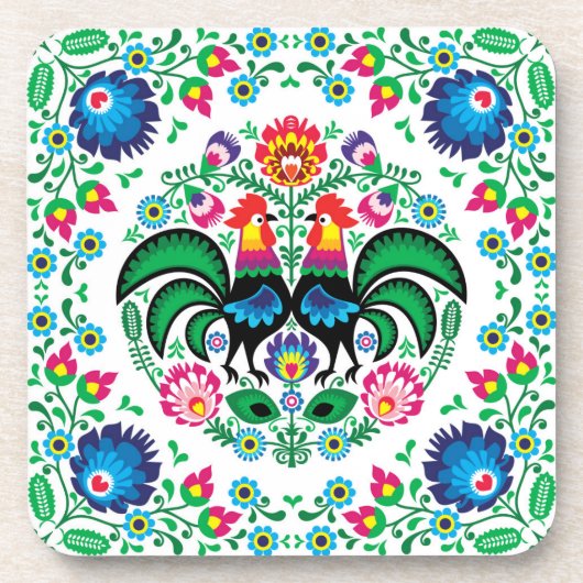 Square Poland Rooster Pattern Bier Onderzetter (Voorkant)