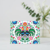 Square Poland Rooster Pattern Feestdagenkaart (Staand voorkant)