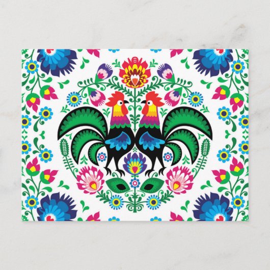 Square Poland Rooster Pattern Feestdagenkaart (Voorkant)