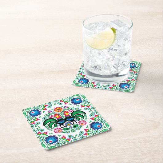 Square Poland Rooster Pattern Kartonnen Onderzetters (Insitu)
