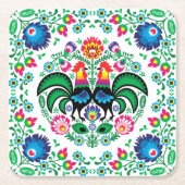 Square Poland Rooster Pattern Kartonnen Onderzetters (Voorkant)