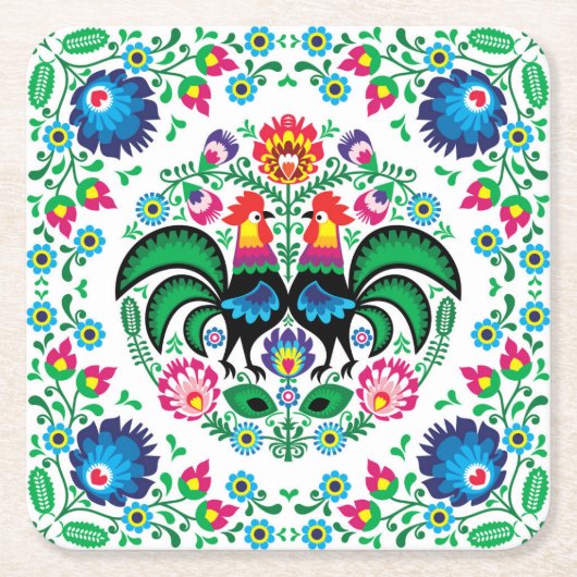 Square Poland Rooster Pattern Kartonnen Onderzetters (Voorkant)