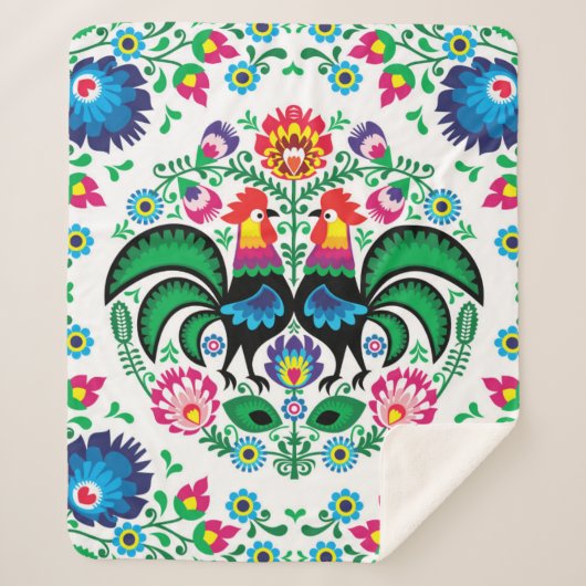 Square Poland Rooster Pattern Sherpa Deken (Voorkant)