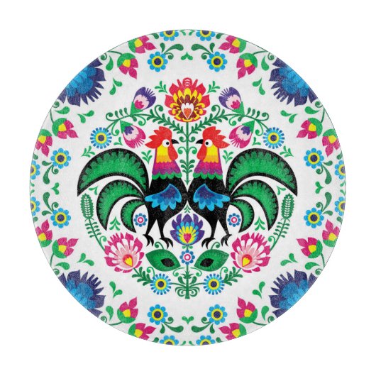 Square Poland Rooster Pattern Snijplank (Voorkant)