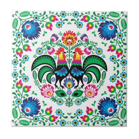 Square Poland Rooster Pattern Tegeltje (Voorkant)