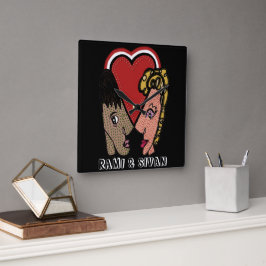 Square Pop Art Couple Clock met aangepaste namen Vierkante Klok