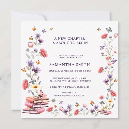 Square Poppy & Lavender Book Theme Bridal Shower Kaart (Voorkant)