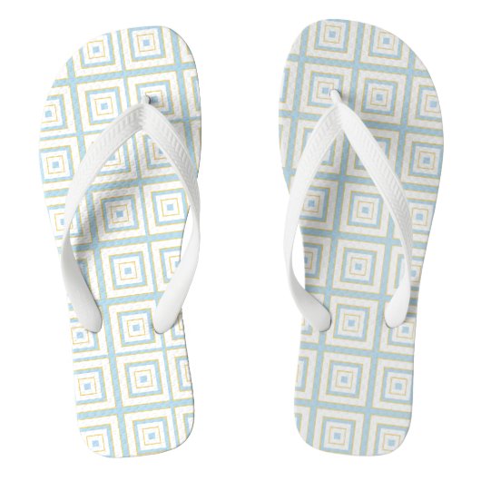 Square Prisms Duck Egg Blue Gold White Teenslippers (Voetbed)