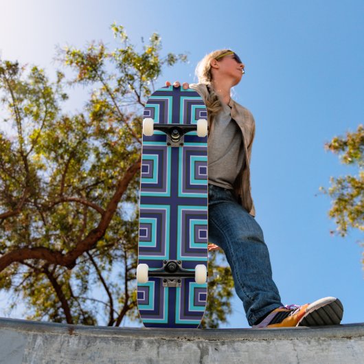 Square Prisms Navy Turquoise Paars Green White Persoonlijk Skateboard (Buiten 1)