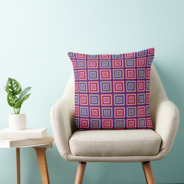 Square Prisms Red Pink Oranje blauw Paars Kussen (Stoel)