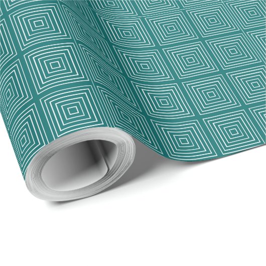 Square Prisms Turquoise White Cadeaupapier (Rol Hoek)