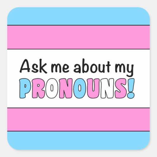 Square Pronouns Sticker (Trans Pride) (Voorkant)