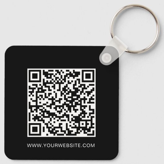 Square QR Code Bedrijf Black Business Logo Sleutelhanger (Achterkant)
