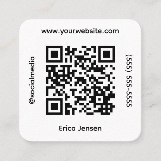 Square QR Social Media Contact Vierkante Visitekaartje (Voorkant)