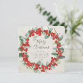 Square Red Berries + Eucalyptuskerstmis Feestdagenkaart (Staand voorkant)