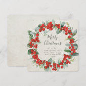Square Red Berries + Eucalyptuskerstmis Feestdagenkaart (Voorkant / Achterkant)