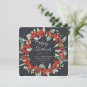 Square Red Berries + Eucalyptuskerstmis Feestdagenkaart (Staand voorkant)